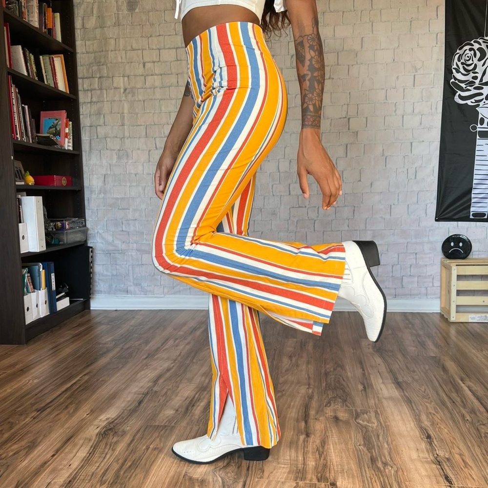 Free People Striped Split Flares - Picture 1 of 8